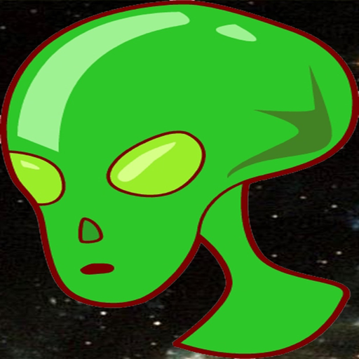 Alien robots invaders run cross road in the space app icon