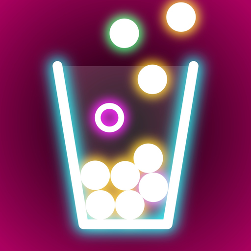 Rock Balls pour down into glowing cups with rock rhythm app icon