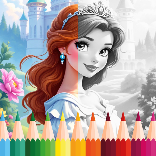 Princess coloring books games app icon