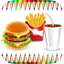 Food Coloring Book for Adults and Kids: Learn to color and draw a fast food, rice and more icon