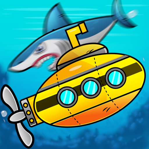 Submarine shooting shark in underwater adventure app icon