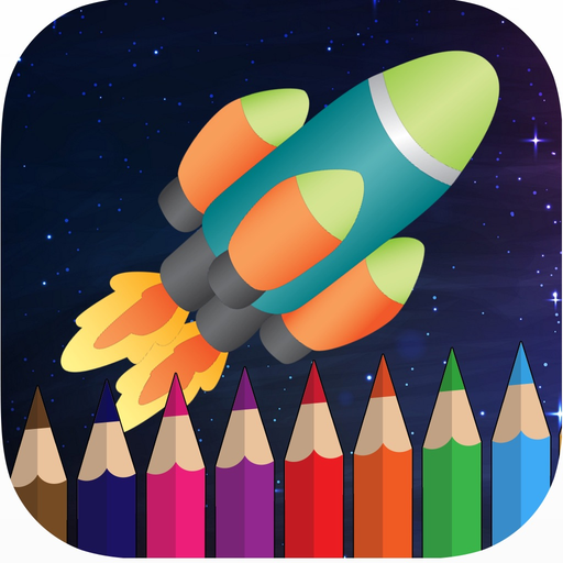 Rocket space coloring book for kids games app icon